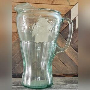 Coca Cola Embossed Glass Pitcher - Light Green Tint